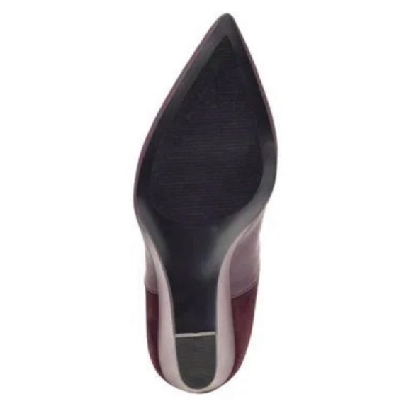 GUESS Burgundy Purple Mixed Media Buckled Strap Acora Point Toe Wedge dress Boot - Picture 4 of 13